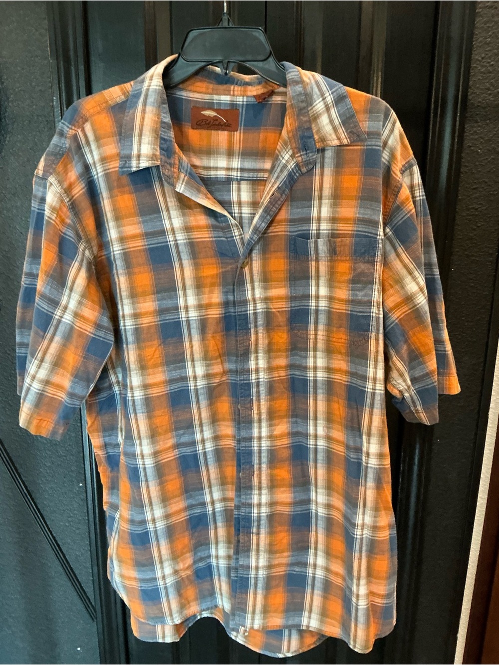 🔥 Bob Timberlake Men’s Orange & Blue Plaid Short-Sleeve Shirt XL